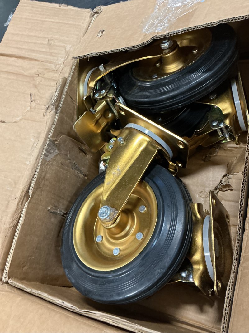 Condition photo showing Good Condition for WBD WEIBIDA 8 In Heavy Duty Plate Casters Set of 4, 3200 Lbs Industrial Rubber Wheels for Cart Furniture and Workbench,Outdoor Castors Dual Locking Replacement (4 Brakes, Free Spanner)