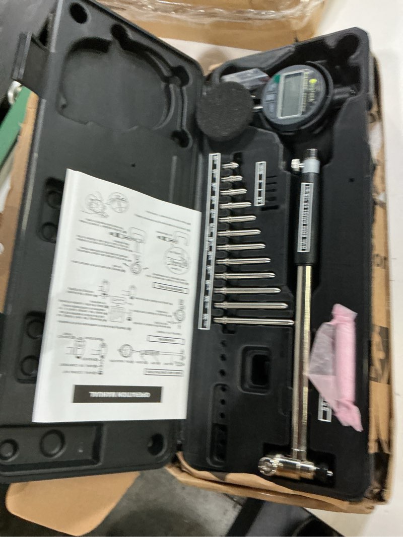 Condition photo showing Good Condition for neoteck digital bore gauge set digital indicator bore gauge (2"-6"/0.0005") measurement with self-centering dial carbide anvils and insulated grips for deep engine cylinder measurement silver-black 2-6 inch