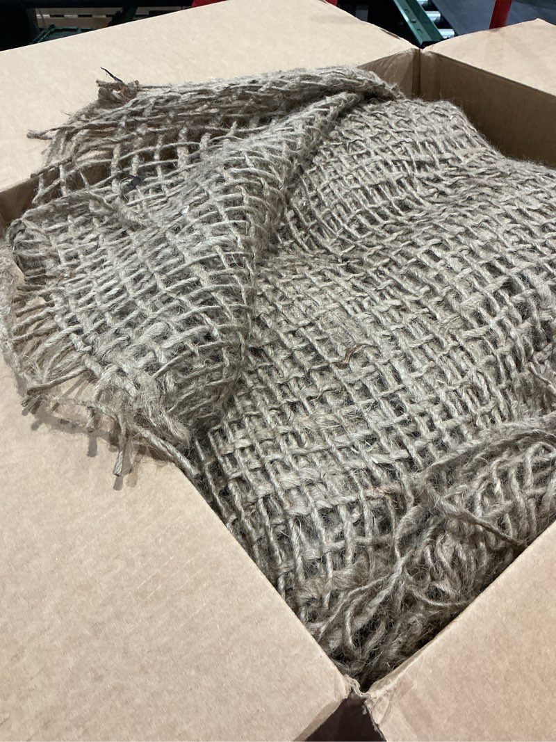Condition photo showing As Is for burlap natural jute netting wide biodegradable mesh fabric for erosion control, mulch retention, landscaping, fishing net decor, pirate and ocean party decorations, and diy crafts, (we don’t know the size) (used)