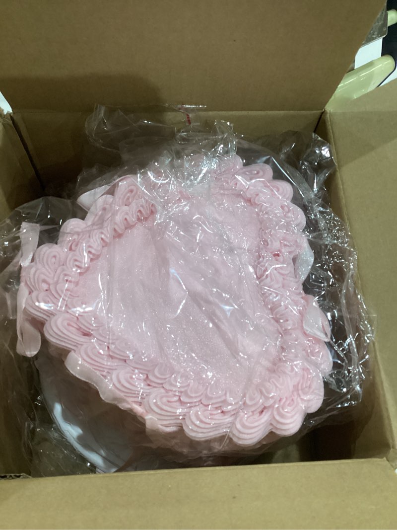 Condition photo showing Good Condition for Remerry 6 Inch Pink Bow Fake Cake Coquettish Birthday Fake Cake Decor Pink Bow Heart Wedding Dessert Props Artificial Heart Dessert for Display Photography Props Women Birthday Wedding Gift Pink Heart