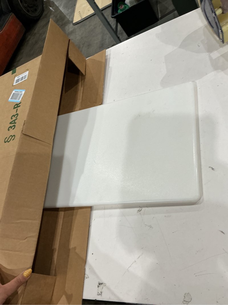 Condition photo showing As Is for commercial grade plastic cutting board 18 x 12 x 1/2 thick high density white poly, nsf certified and dishwasher safe for food service