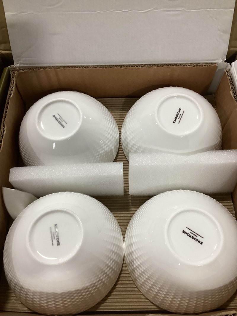 KINGSTONE Bone China Dinnerware Set, 12-Piece White Lightweight Porcelain for 4, Plates and Bowls wi