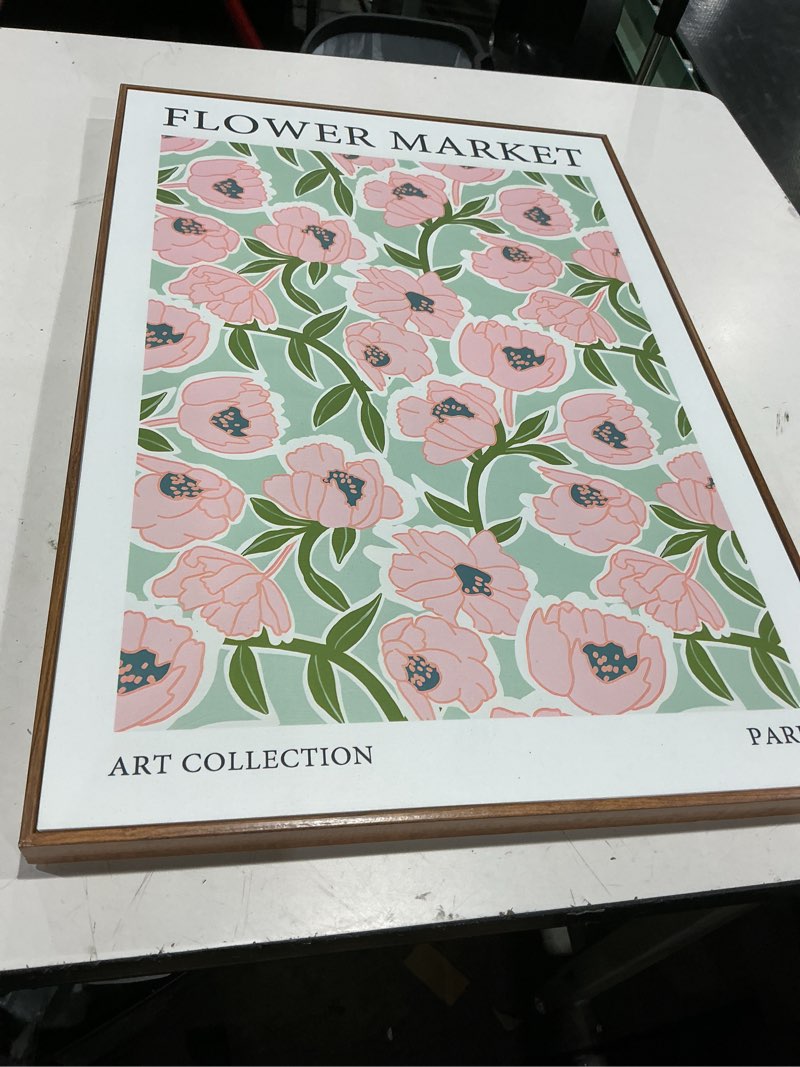 Condition photo showing Good Condition for zzuyi framed flower market wall art,vintage green flower wall decor painting,abstract boho floral botanical artwork prints for living room bedroom office 12x16in flower market a-4 16"l x 12"w
