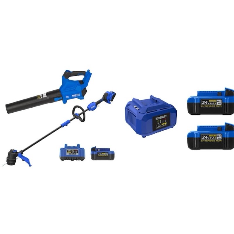 kobalt quiet tech 24-volt cordless battery string trimmer and leaf blower and combo kit 4 ah (battery included) (charger included)