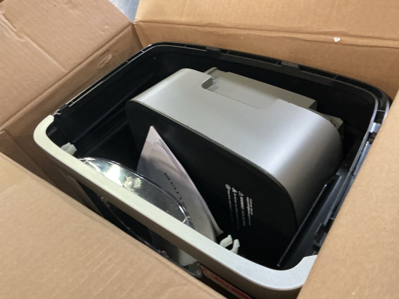 Condition photo showing As Is for bonsen 14-sheet paper shredder for home office, heavy duty cross cut shredder with 5.3 gal pullout bin, quiet shredder for cds/credit card/staple, p-4 security, anti-jam system large black and silver