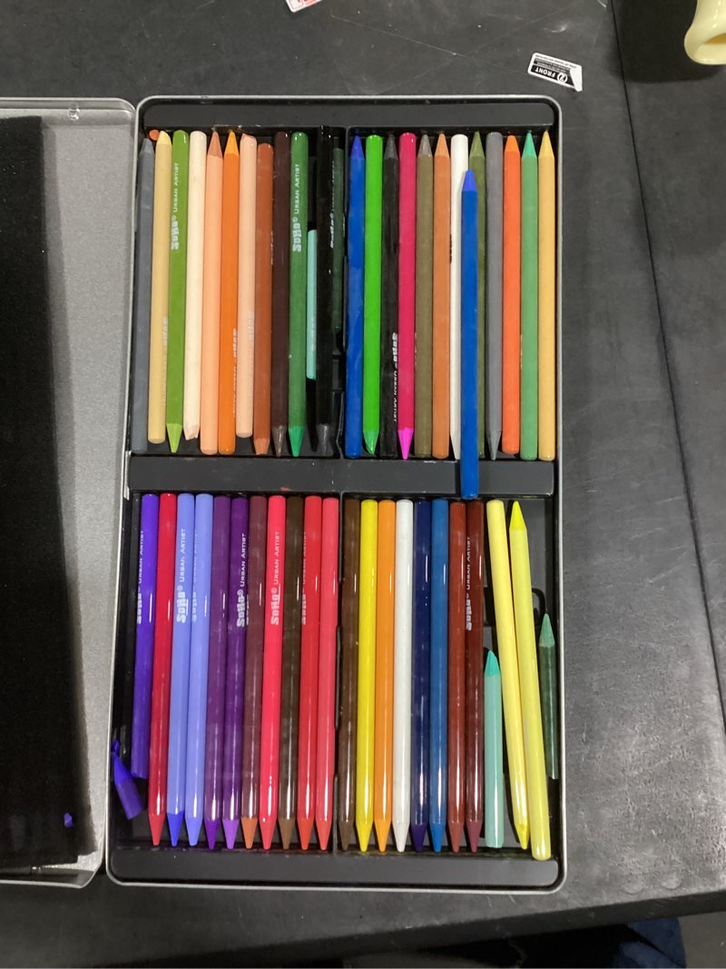 Condition photo showing As Is for soho urban artist woodless pastel pencils - set of 48, professional artist-grade, 40% more pastel, water-soluble, pre-sharpened, easy blending, 6.93mm barrel, clear lacquered