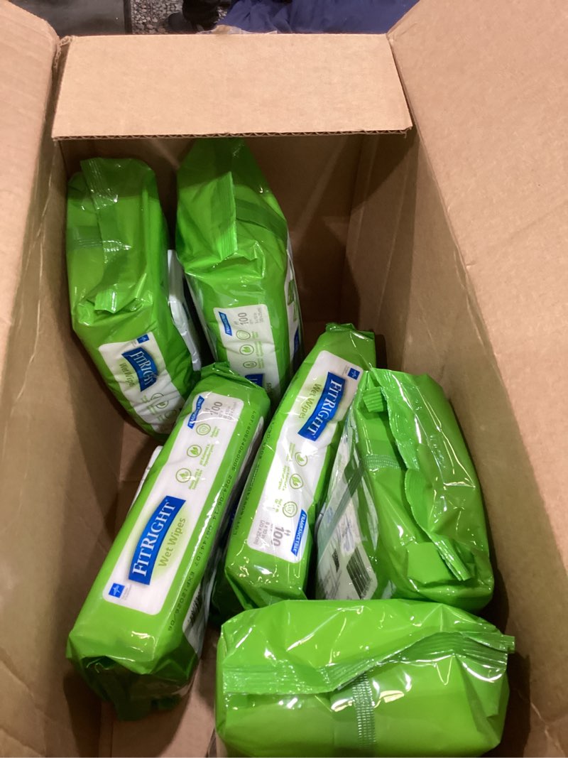 Condition photo showing As Is for FitRight Personal Cleansing Wipes with Aloe (8x10 inch) | 600 Pieces Moisturizing Body Wipes for Adults Bathing and Incontinence Cleaning | Unscented Cloth Adult Wipes for Elderly Care Unscented, 100 Count (Pack of 6)