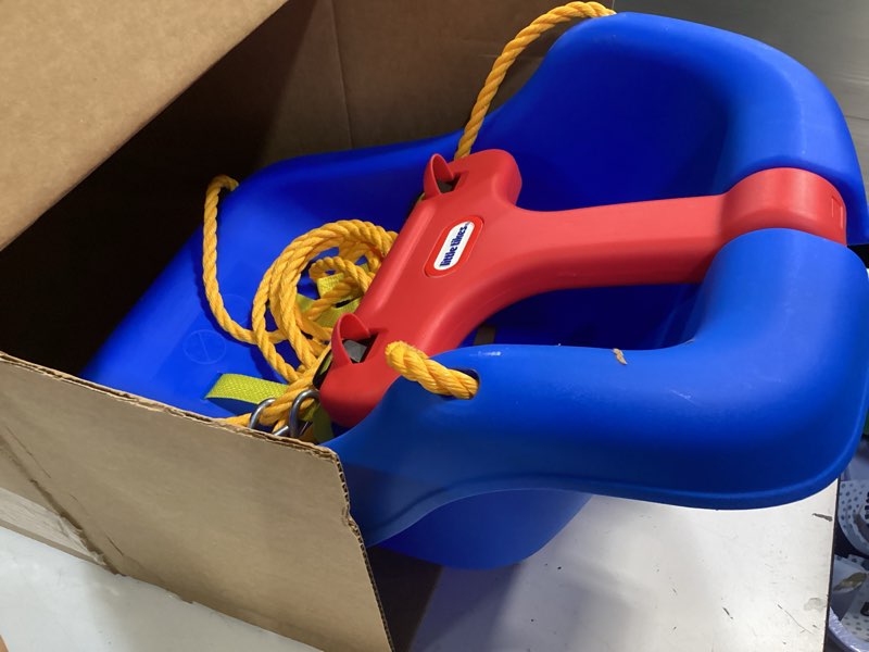 Condition photo showing New/Like New for little tikes 2-in-1 snug  n secure blue swing for baby and toddlers  ages 9 months - 4 years