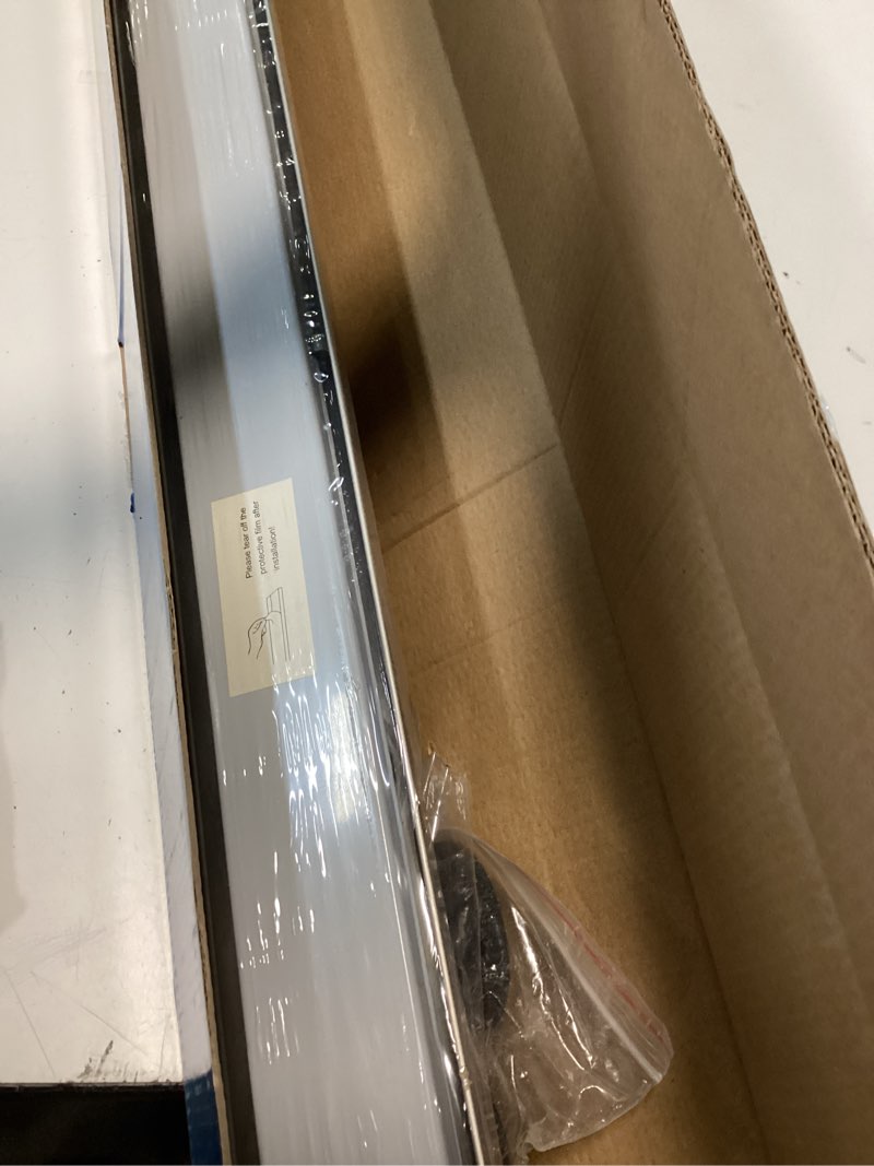 Condition photo showing As Is for sanitemodar linear shower drain, linear drain 60 inch with 2 in 1 tile insert & flat panels, 304 stainless steel brushed invisible shower floor drain with hair catcher and leveling feet tile insert grate 60 inch