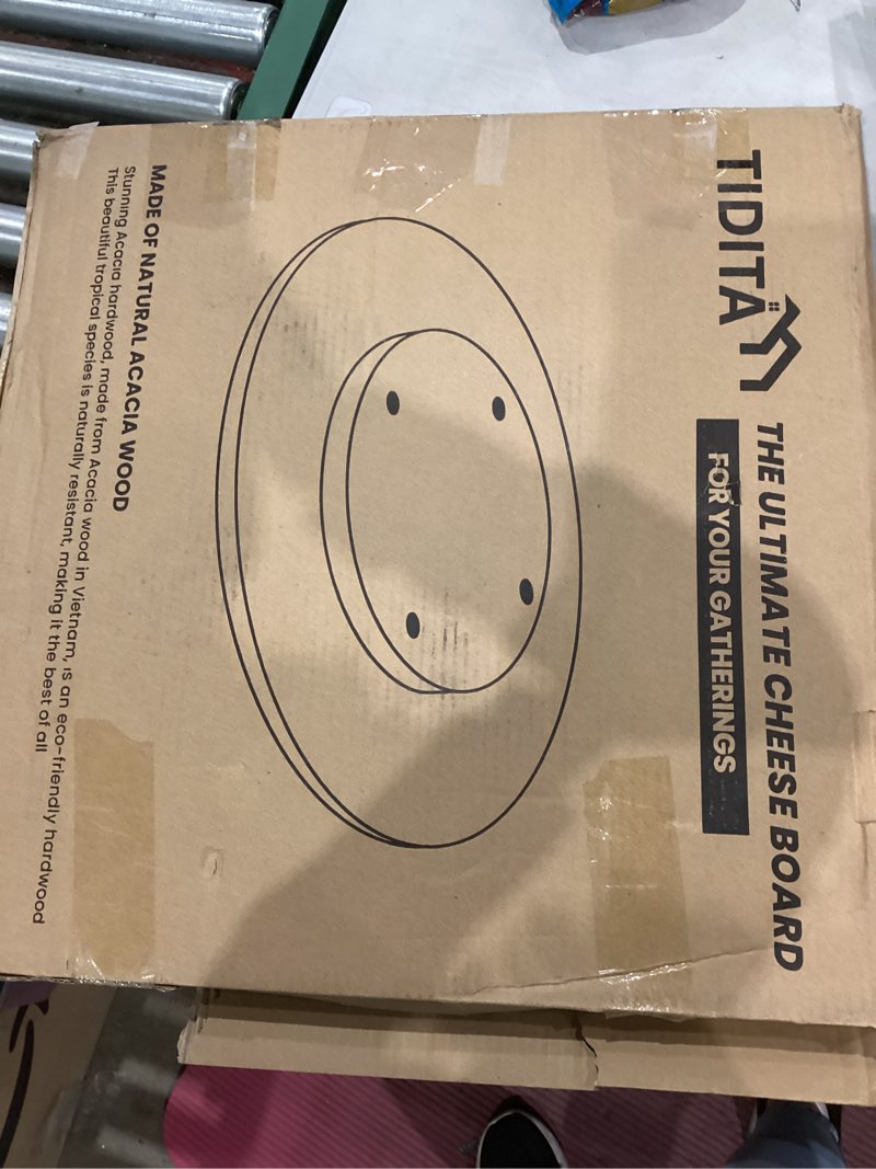 Condition photo showing Good Condition for 21" Acacia Wood Lazy Susan for Table Top - Wooden Turntable Serving Tray for Charcuterie Boards Cheese Board - Extra Large Round Lazy Susan Organizer - Kitchen Revolution for Countertop 21 Inch Acacia Wood