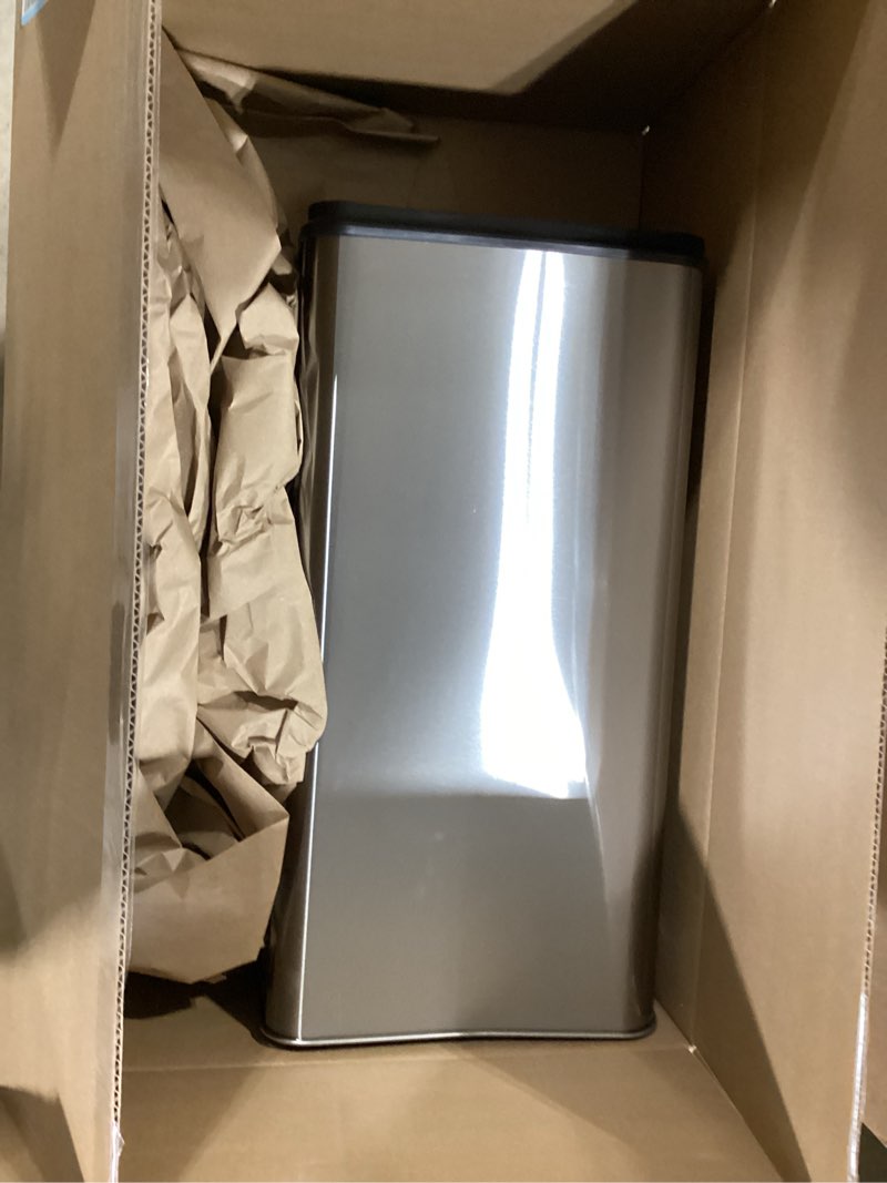 Condition photo showing Good Condition for itouchless 13 gallon sensor kitchen trash can with lid and odor filter, stainless steel trashcan extra-wide lid opening slim garbage bin for home office work bedroom living room garage large capacity black, silver 13 gal