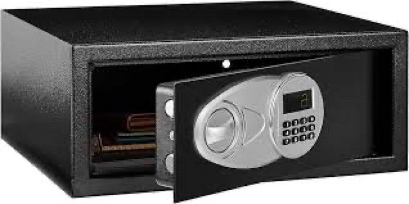 Amazon Basics Steel Security Safe and Lock Box with Electronic Keypad, Easy to Use, Secure Cash, Jewelry, Documents, Black, 1.2 Cubic Feet, 16.9-x-14.6-x-10.6-inches (WxDxH)