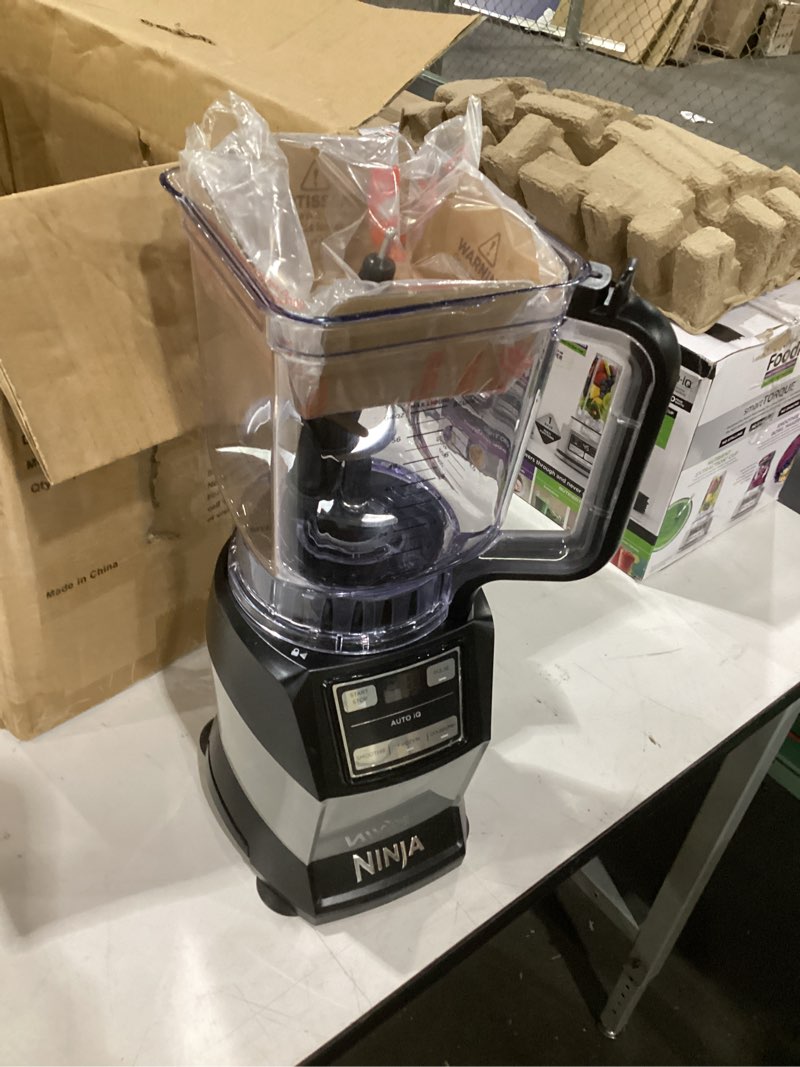 Condition photo showing Good Condition for ninja blender, compact kitchen system, 1200w, 3 functions for smoothies, dough & frozen drinks with auto-iq, 72-oz.* blender pitcher, 40-oz. processor bowl & 18-oz. single-serve cup, grey, amz493brn 1200 peak watts