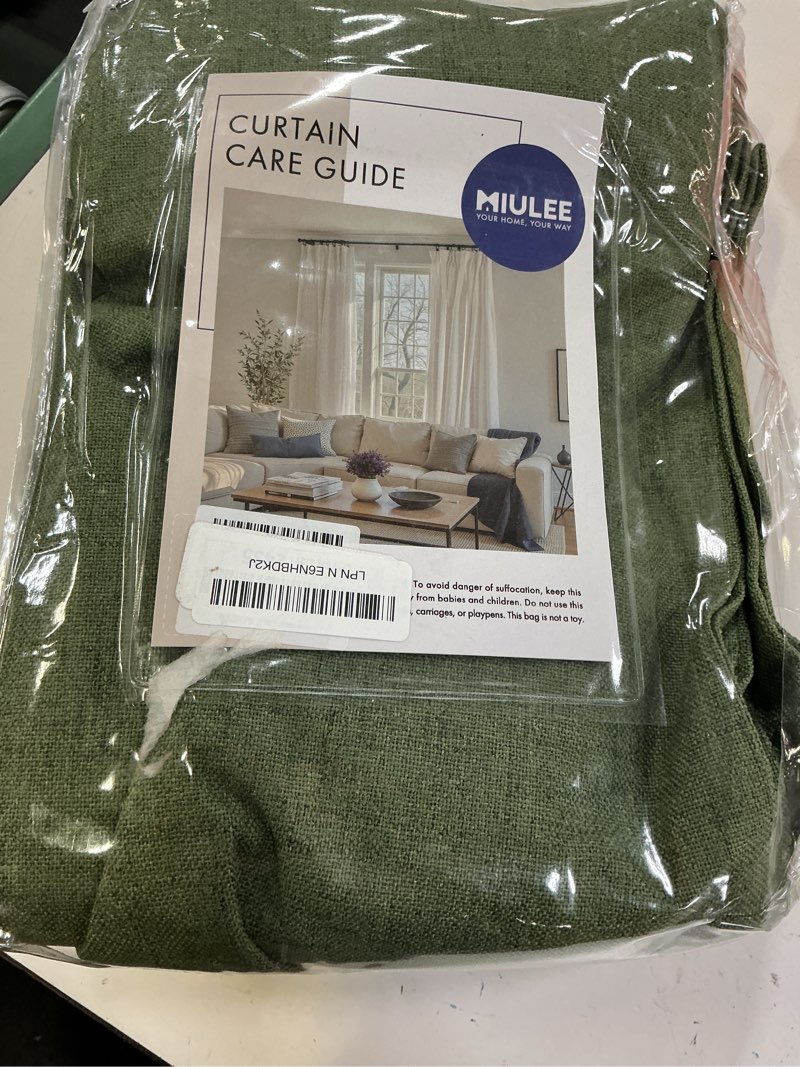 Condition photo showing New/Like New for miulee 100% blackout linen curtains for bedroom, olive green solid luxury decor thermal insulation room darkening drapes for living room back tab rod pocket 42 x 84 inches, 2 panels olive green 42"w x 84"l (pack of 2)