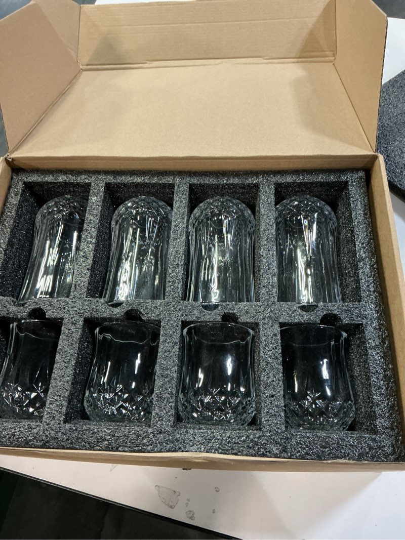 Condition photo showing Good Condition for Ruckae Drinking Glasses Set of 8,11 oz and 7 oz Kitchen Water Glass Cups Set,Clear Curvature Glassware Dishwasher Safe,Mixed Drinkware for Beer,Juice,Cocktail,Whiskey,Milk and Various Mixed Drinks