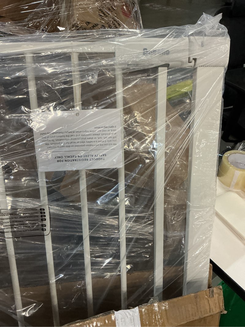 Condition photo showing New/Like New for babelio baby gate for doorways and stairs, 41-46" pet gate with wide walk thru door and lock indicator, no drill pressure mounted safety gate with double lock and self-closing, white white 41-46"w, 30"h