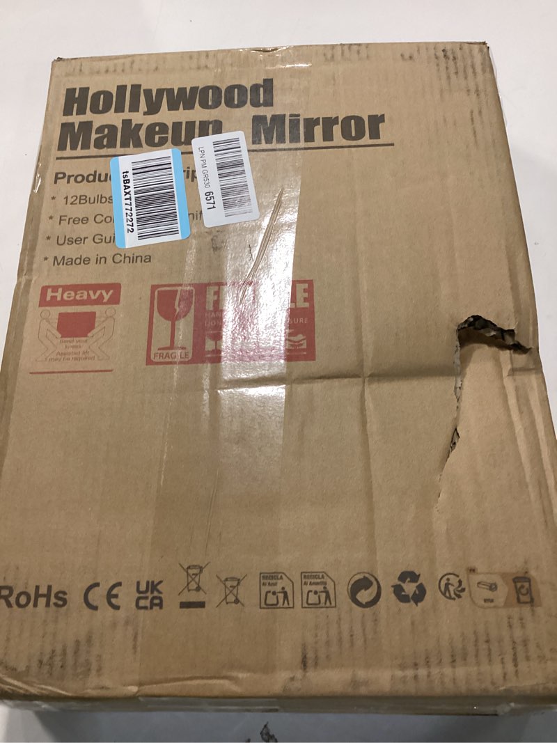 Condition photo showing New/Like New for fenchilin vanity mirror with lights, 19''x12'' makeup hollywood mirror for desk with 12 bulbs light smart touch control 3 colors dimmable detachable 10x magnification tabletop 360°rotation a-white