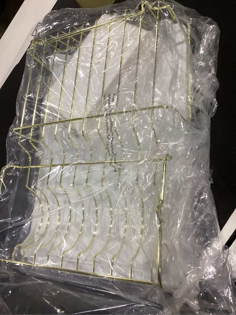 Condition photo showing Good Condition for buruis dish drying rack for kitchen countertop, large capacity gold stainless steel dish drainer with anti-slip rubber feet, removable drain board and utensil holder (white tray) white drainer