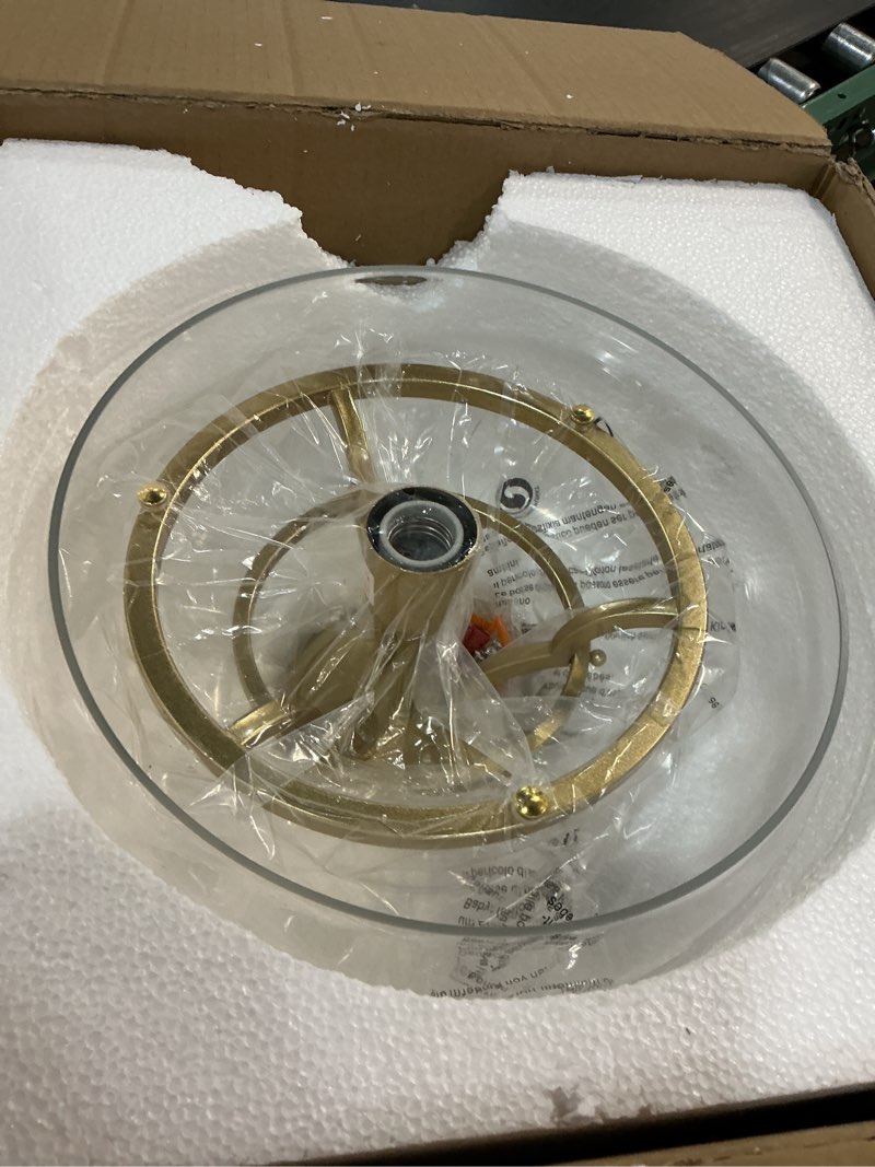 Condition photo showing New/Like New for wuzups chandelier rustic farmhouse industrial round semi-flushmount ceiling led light fixture with clear glass shades for bathroom kitchen foyer entryway, h 11.8" x w 13.4", e26 base, gold h 11.8" * w 13.4" ceiling light, gold, 1-light