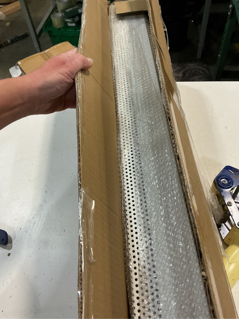 Condition photo showing New/Like New for upgraded 4 ft baseboard heater cover with left and right endcaps, galvanized steel easy slip-on heater cover for replacing old and rusty looking electric and hydronic base board heat covers 4 ft 1