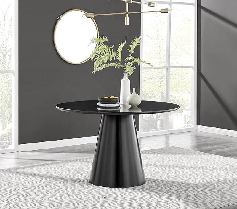 Palma Black High Gloss Round Pedestal Dining Table - Circlular 4 to 6 Seat Kitchen Table (Incomplete, Box 2/2 )