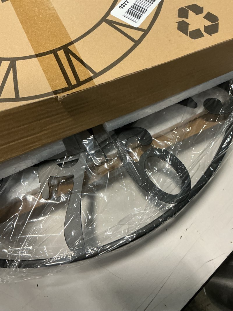 Condition photo showing Good Condition for Large Wall Clock for Living Room Decor - 18 Inch Silent Non-Ticking Wall Clocks Battery Operated, Metal Vintage Retro Decorative Modern Wall Clock for Bedroom, Kitchen, Office, Farmhouse Decor Black - Arabic Numerals 18inch