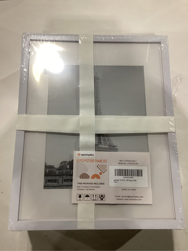 Condition photo showing New/Like New for upsimples 11x14 picture frame set of 10, display pictures 8x10 with mat or 11x14 without, multi photo frames collage for wall display, white | fit 8x10 with mat and 11 x 14 photos, wall or tabletop display, for gallery hallway living room, for christmas wedding white 11x14