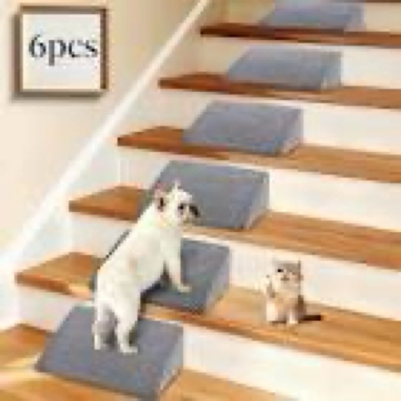 6 pack dog ramp for stairs for small & senior dogs and cats - 40d non-slip stair wedges for dogs with gentle slope, pet steps with washable cover & self-sticky pads for safe climbing