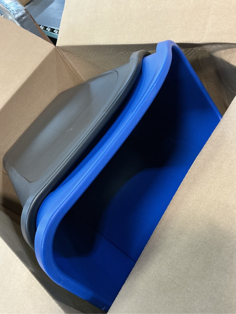 Condition photo showing Good Condition for Rubbermaid Undercounter Small Trash Can, 2 Pack Blue and Black for Recycling/Waste, 9.4-Gallon, Fits under Sink/Desk/Cabinet for use in Kitchen/Bathroom/Office