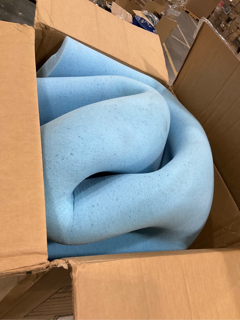 Condition photo showing As Is for Amazon Basics Queen Mattress Topper, Cooling Gel-Infused, CertiPUR-US Certified, 2 Inches, Blue Queen 2" Alternative Latex