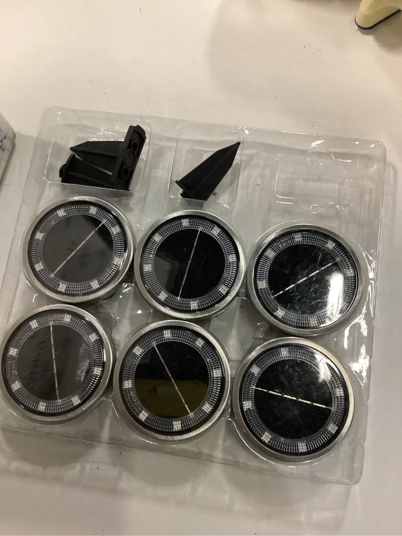 Condition photo showing Good Condition for peasur solar ground lights outdoor, 8 pack flat solar powered disc lights, ip68 waterproof, anti-rust, landscape lighting for pathway garden yard lawn walkway landscape driveway, mini, cool white cool white 8 pack