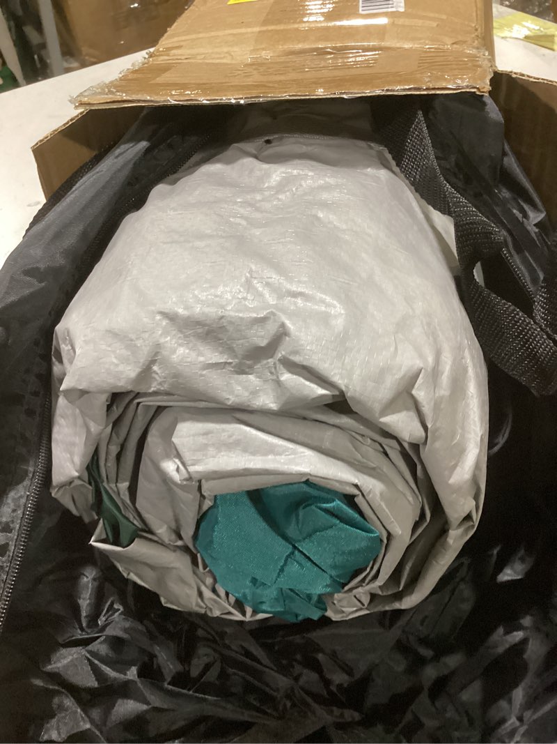 Condition photo showing As Is for unp 2/4/6/8 person tent, portable cabin tent, camping tent 4-person easy set up, waterproof with top rainfly for outdoor camping/hiking dark green 2-4 person tent