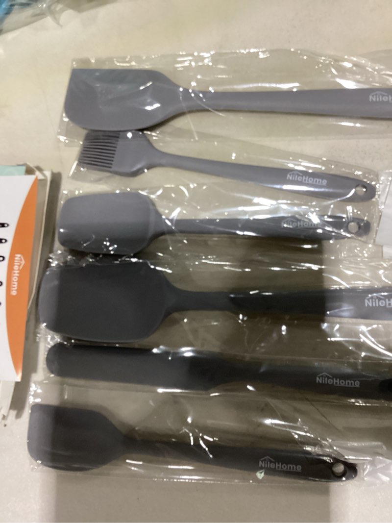 Condition photo showing As Is for nilehome silicone spatula set, 6 pieces food grade kitchen utensils with silicone brush heat resistant dishwasher safe bpa-free rubber spatula for scraping, baking, cooking, mixing-grey grey-6p