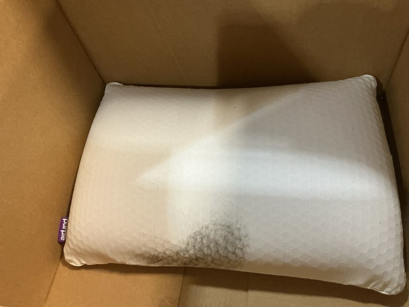 Condition photo showing As Is for purple harmony pillow – talalay latex foam cooling pillow for combo or side sleepers, 360º hex gelflex grid for no-pressure support and luxurious weightless feel - standard, medium feel, low height standard – low