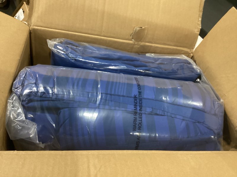 Condition photo showing Good Condition for Amazon Basics Twin/Twin XL Comforter Set with Sheets, 5-Piece Blue Calvin Striped Bedding, Lightweight Microfiber Bed-in-a-Bag 1-Pack Twin/Twin XL Blue Calvin Stripe