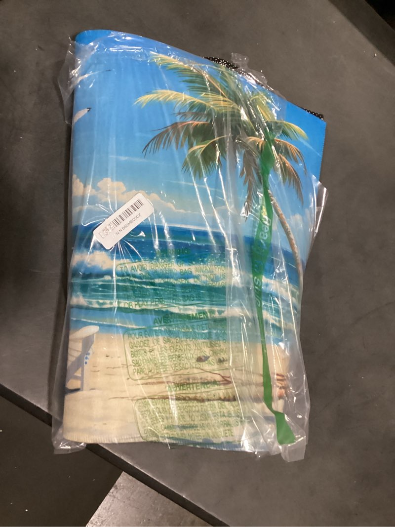 Condition photo showing Good Condition for beach scene indoor door mat for entryway, 17x29.5 inch, coastal palm trees floor doormat for home decor, non-slip rug mat for living room, kitchen, bedroom, gifts for tropical lovers color98