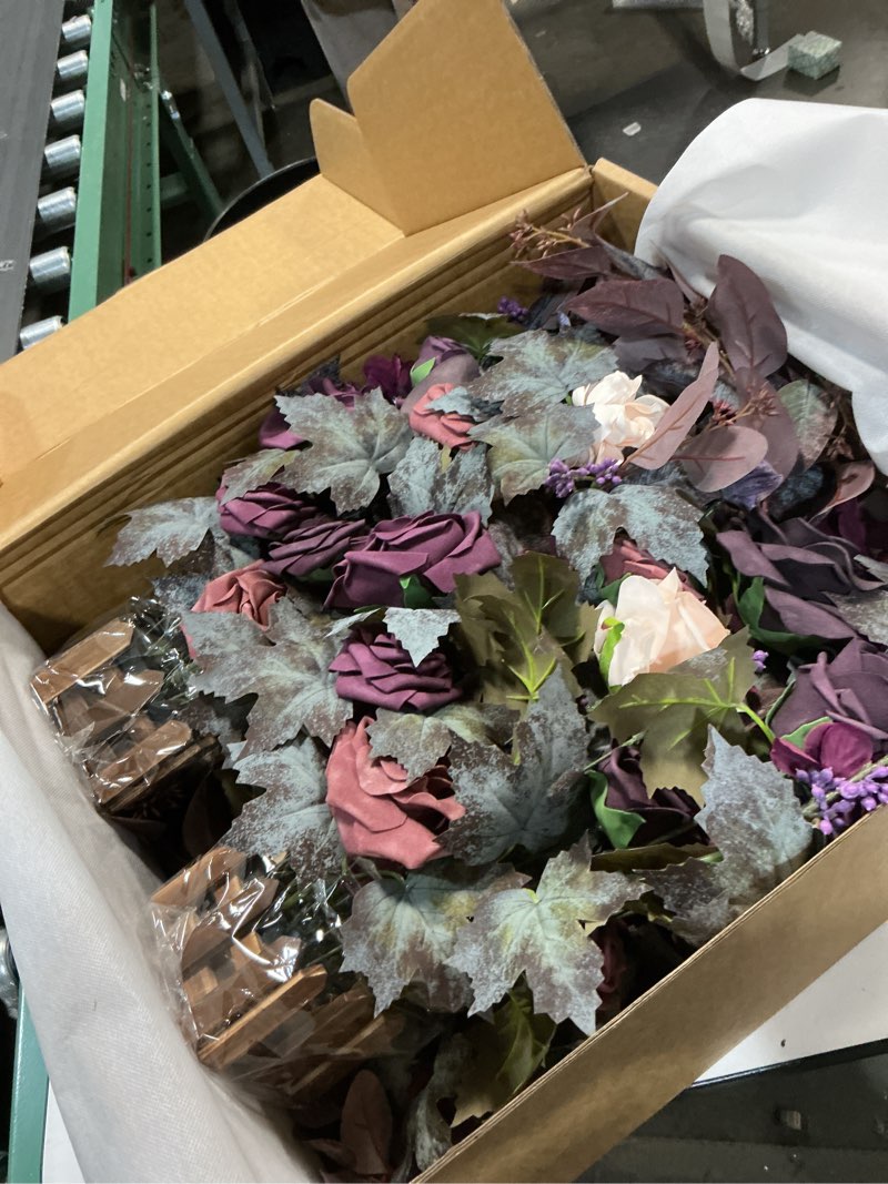 Condition photo showing New/Like New for Ling's Moment 17.5" Tall Standing Artificial Flowers Arrangements 4 pcs Fall Wedding Aisle Runner Chair Decorations Deep Plum Centerpieces for Ceremony Reception Rose Floral Party Outdoor Pr-deep Plum & Petal Pink