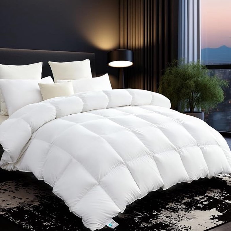 l lovsoul 75% goose down fiber comforter king size, 850+ fill power hotel style bedding comforter, 1200tc, fluffy ultra soft all season white duvet insert with 8 corner tabs
