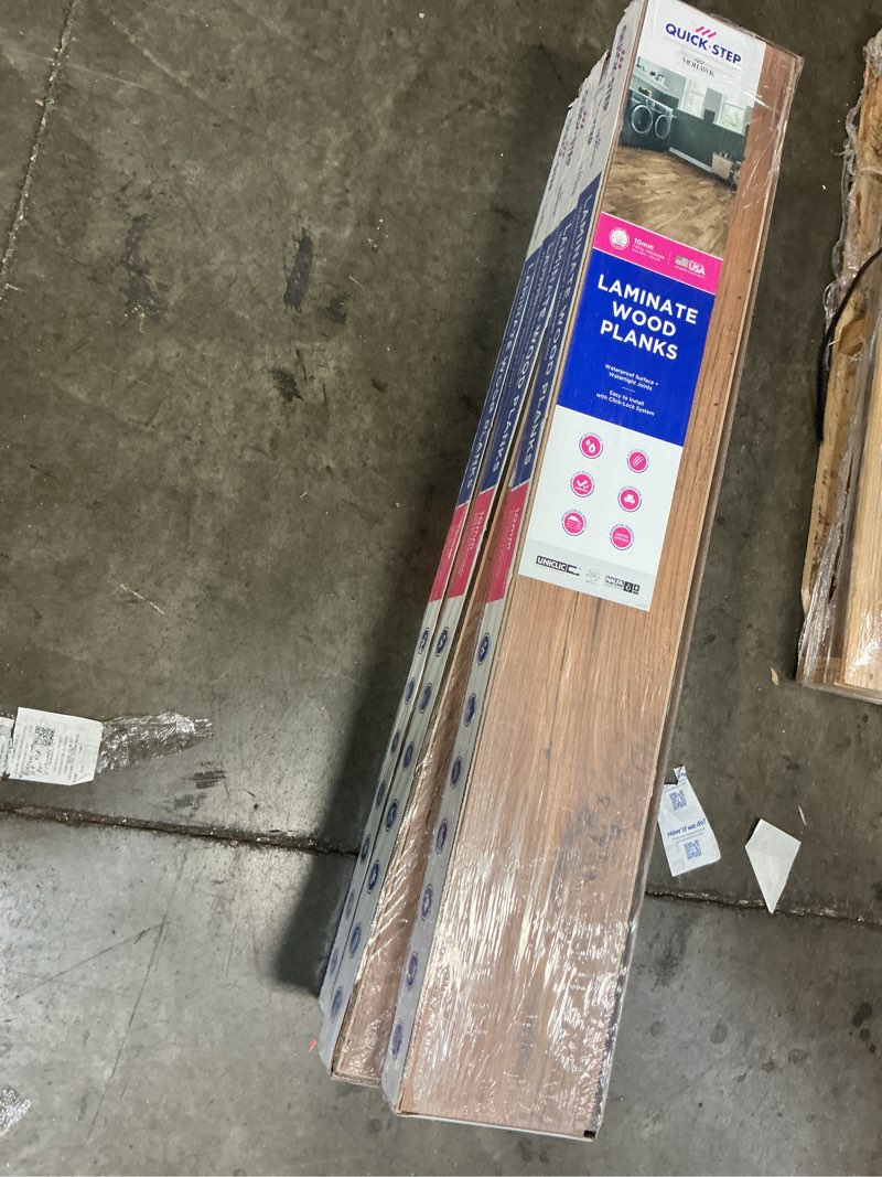Condition photo showing As Is for quickstep by mohawk longview chestnut waterproof laminate flooring, 17.18 sq. ft. per box