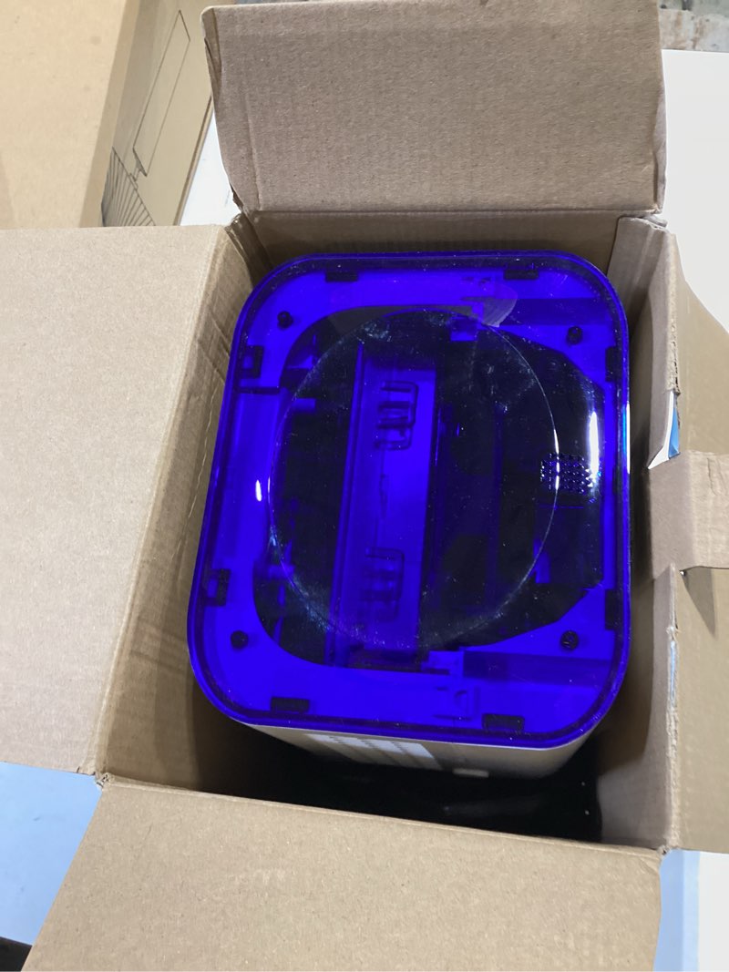 Condition photo showing As Is for mtox dehumidifier, 3l/105oz water tank, 1100ml/day, dehumidifier for bathroom bedroom basement rv, quiet 28db sleep mode, auto shut-off, auto defrost, 7-color led light, digital display (blue white)