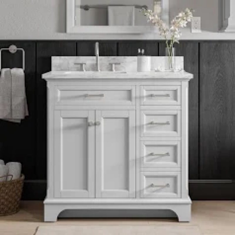 allen + roth roveland 36-in muse gray undermount single sink bathroom vanity with natural carrara natural marble top (fully assembled)