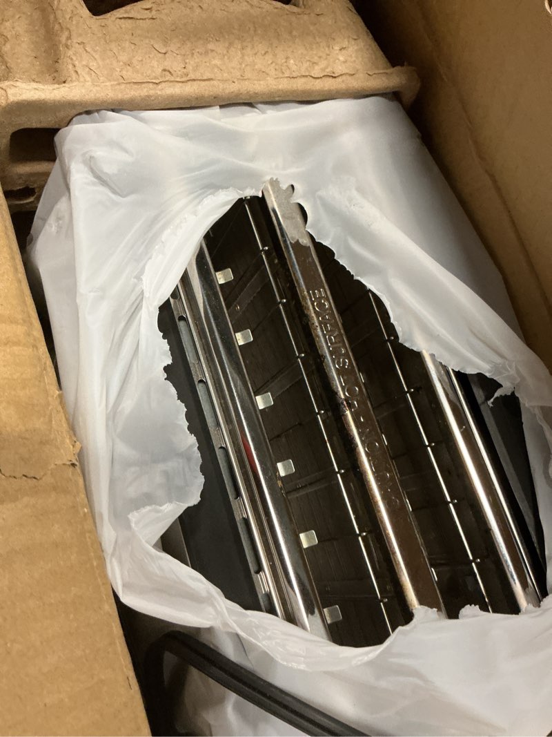 Condition photo showing As Is for Elite Gourmet ECT-3100 Long Slot 4 Slice Toaster, Reheat, 6 Toast Settings, Defrost, Cancel Functions, Built-in Warming Rack, Extra Wide Slots for Bagels & Waffles, Stainless Steel & Black Analog Stainless Steel and Black