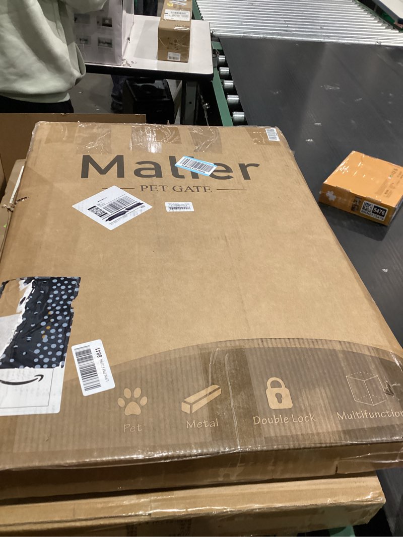 Condition photo showing New/Like New for Malier Metal Freestanding Dog Gates with Door, 32'' Height Outdoor Indoor Dog Fences, Extra Wide Foldable Puppy Gate for Stairs (White, ?2 Panels? 40''W × 32''H) White ?2 Panels?40''W × 32''H