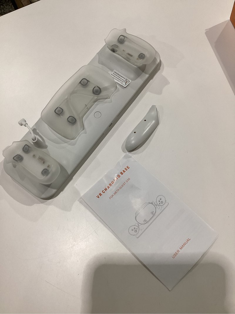 Condition photo showing As Is for Charging Dock for Meta Quest 3S/3, YUANHOT Fast Charging Station with Color RGB Light for Oculus Quest 3S/3 Accessories, Magnetic Charger Stand for Headset/Controller with 2 Rechargeable Batteries