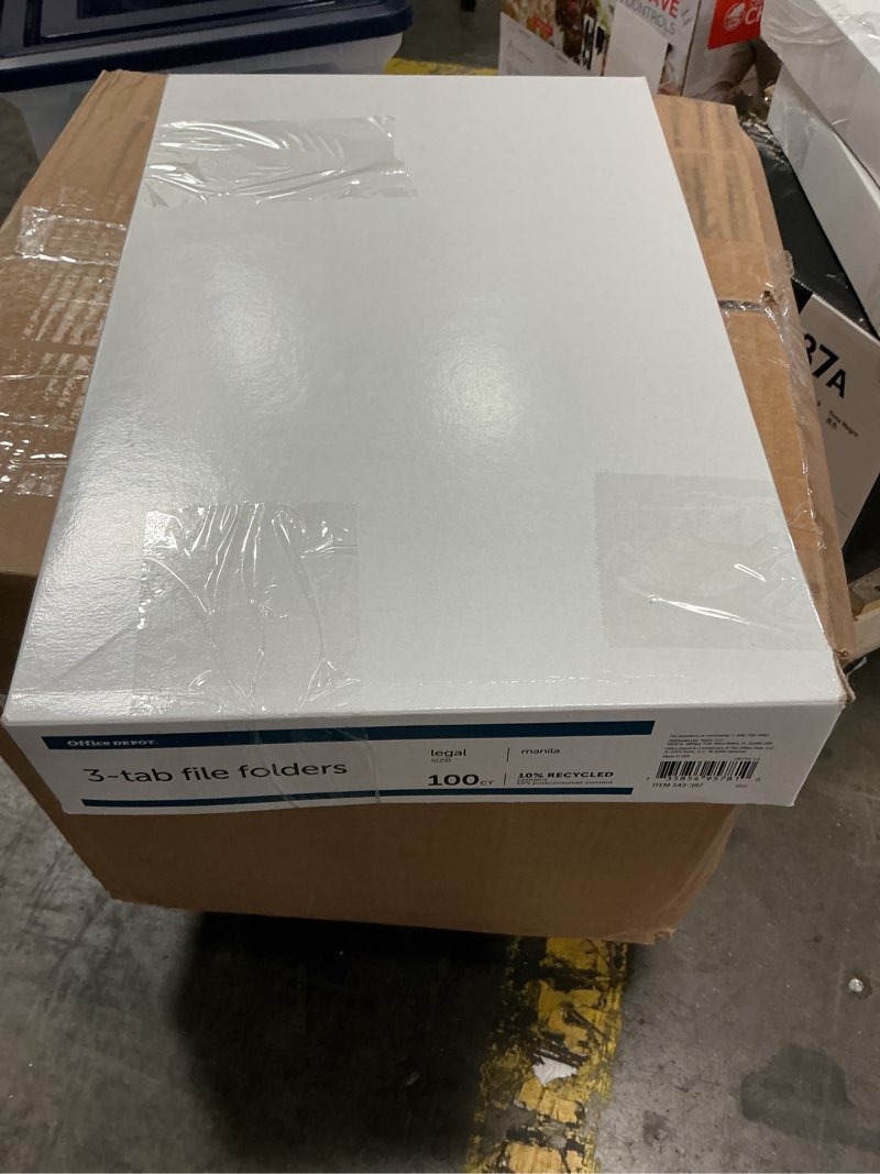Condition photo showing New/Like New for office depot(r) brand file folders, 1/3 tab cut, legal size, 30% recycled, manila, pack of 100