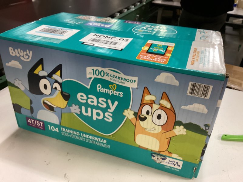 Condition photo showing New/Like New for pampers training pants - easy ups boys & girls bluey - size 4t-5t, 104 count, children's potty underwear (packaging may vary) 4t-5t 104
