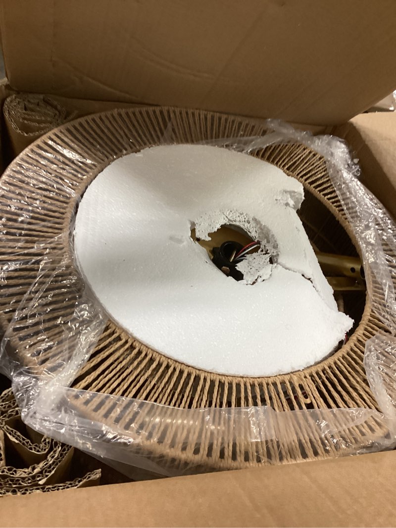 Condition photo showing New/Like New for Boho Caged Fandelier with Lights Flush Mount Rattan Ceiling Fan with Lights and Remote Control, Enclosed 6 Speeds Low Profile Fan Light for Bedroom, Living Room, Kitchen 0254/Boho Ceiling Fans