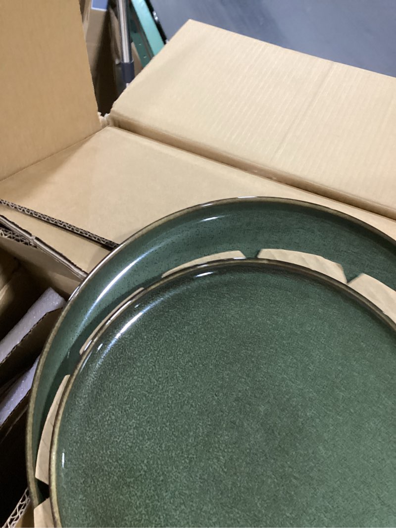 Condition photo showing New/Like New for LERATIO Ceramic Dinnerware Sets for 8,Stoneware Plates and Bowls Sets,Reactive Glaze Dishes Set,Highly Chip and Crack Resistant | Dishwasher,Microwave & Oven Safe Dishes set,Service for 8-Green(24pcs) Service for 8 ?24pcs? Modern-Dark Green