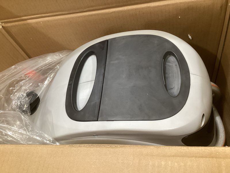 Condition photo showing As Is for giraffe tools retractable hose reel with 1/2 inch x 100ft, heavy duty ground mount garden hose reel, automatic rewind,with 9-function sprayer nozzle & flexible swivel base 100 ft 1/2 inch