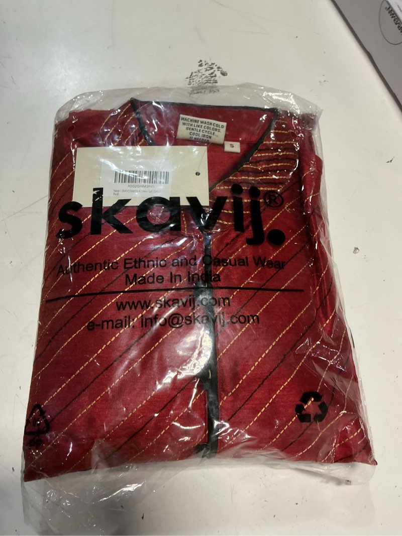 Condition photo showing New/Like New for (size s)skavij men's art silk kurta pajama and scarf festivals season ethnic party dress set (small, red)
